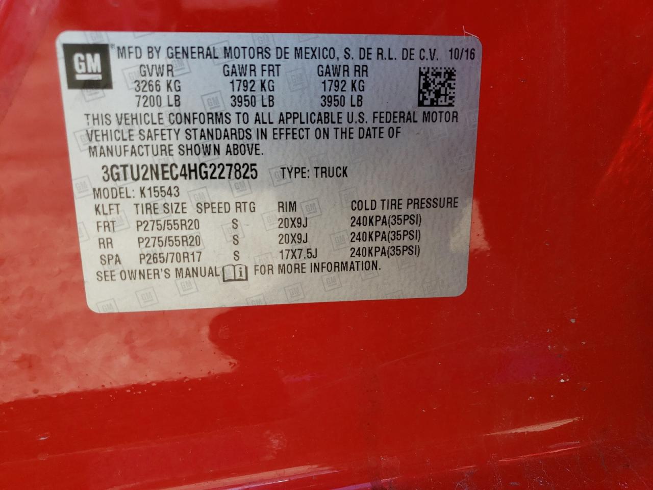 Photo 10 from auction – 2017 GMC SIERRA K15 with VIN 3GTU2NEC4HG227825