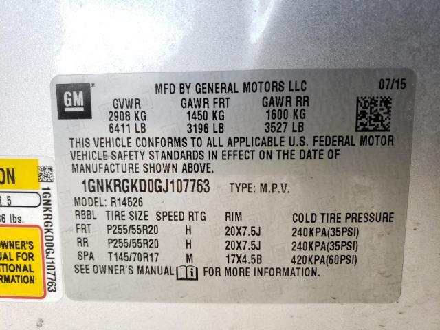 Photo 10 from auction – 2016 CHEVROLET TRAVERSE L with VIN 1GNKRGKD0GJ107763