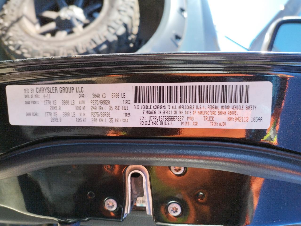 Photo 10 from auction – 2011 DODGE RAM 1500 with VIN 1D7RV1GT6BS667327