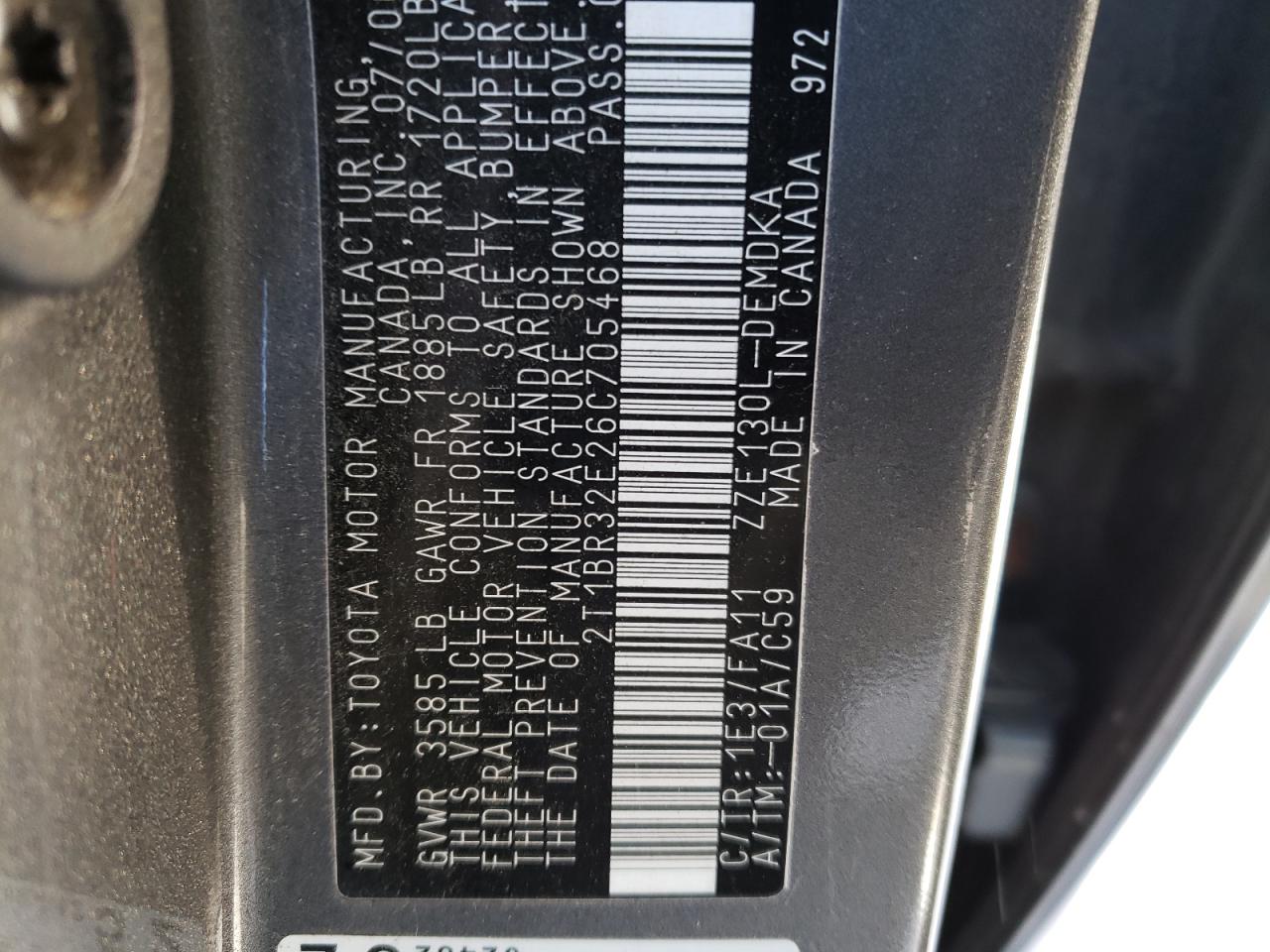 Photo 10 from auction – 2006 TOYOTA COROLLA CE with VIN 2T1BR32E26C705468