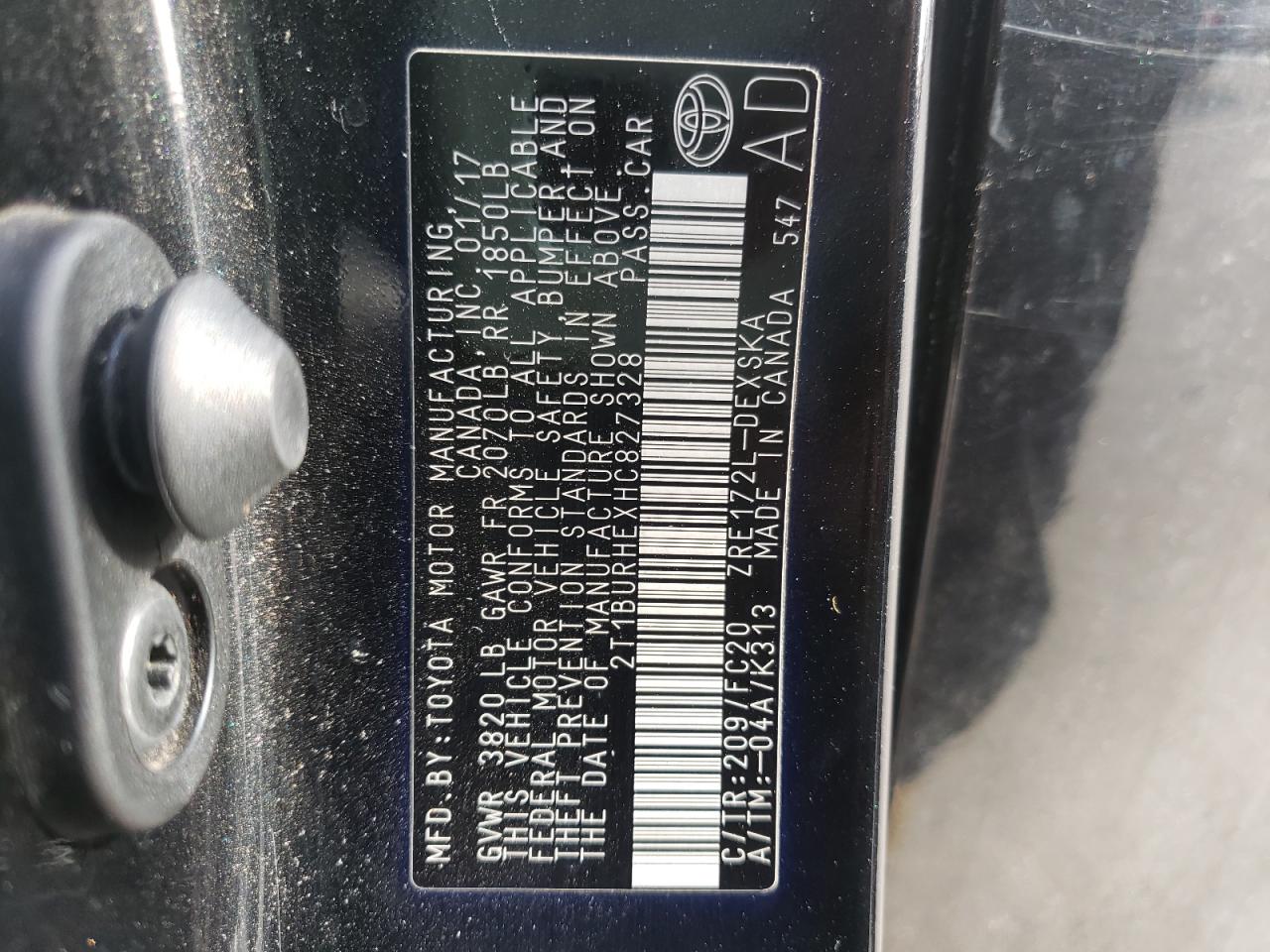 Photo 10 from auction – 2017 TOYOTA COROLLA L with VIN 2T1BURHEXHC827328
