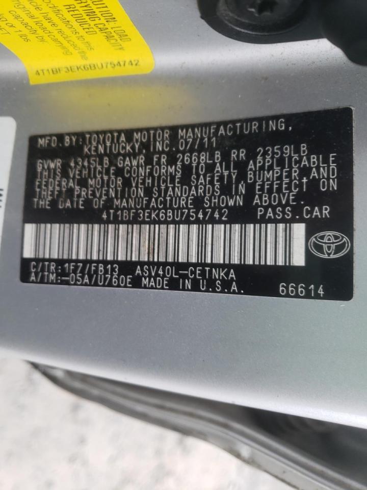 Photo 10 from auction – 2011 TOYOTA CAMRY BASE with VIN 4T1BF3EK6BU754742