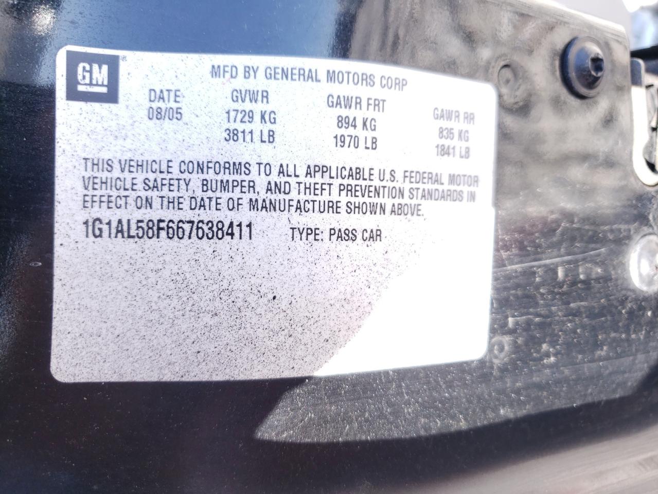 Photo 10 from auction – 2006 CHEVROLET COBALT LT with VIN 1G1AL58F667638411