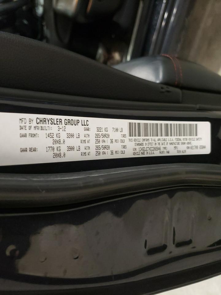 Photo 10 from auction – 2012 DODGE DURANGO R/ with VIN 1C4SDJCTXCC202646