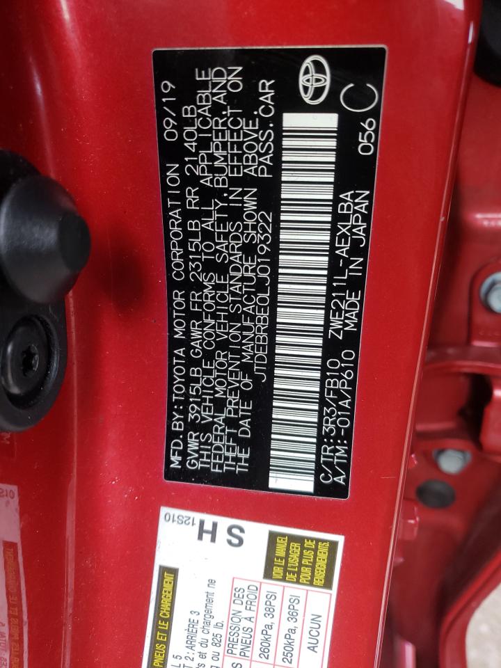 Photo 10 from auction – 2020 TOYOTA COROLLA LE with VIN JTDEBRBE0LJ019322