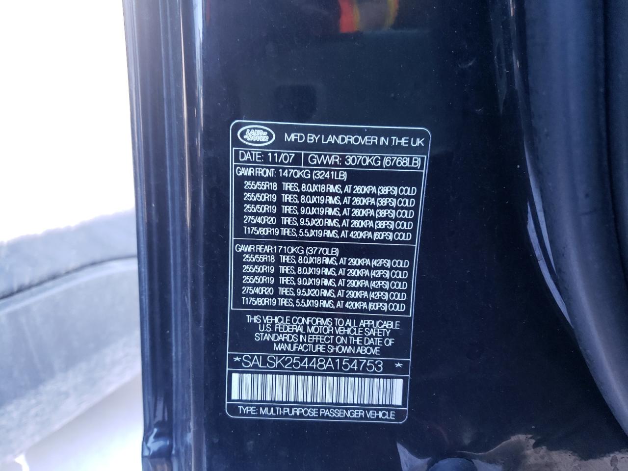 Photo 10 from auction – 2008 LAND ROVER RANGE ROVE with VIN SALSK25448A154753