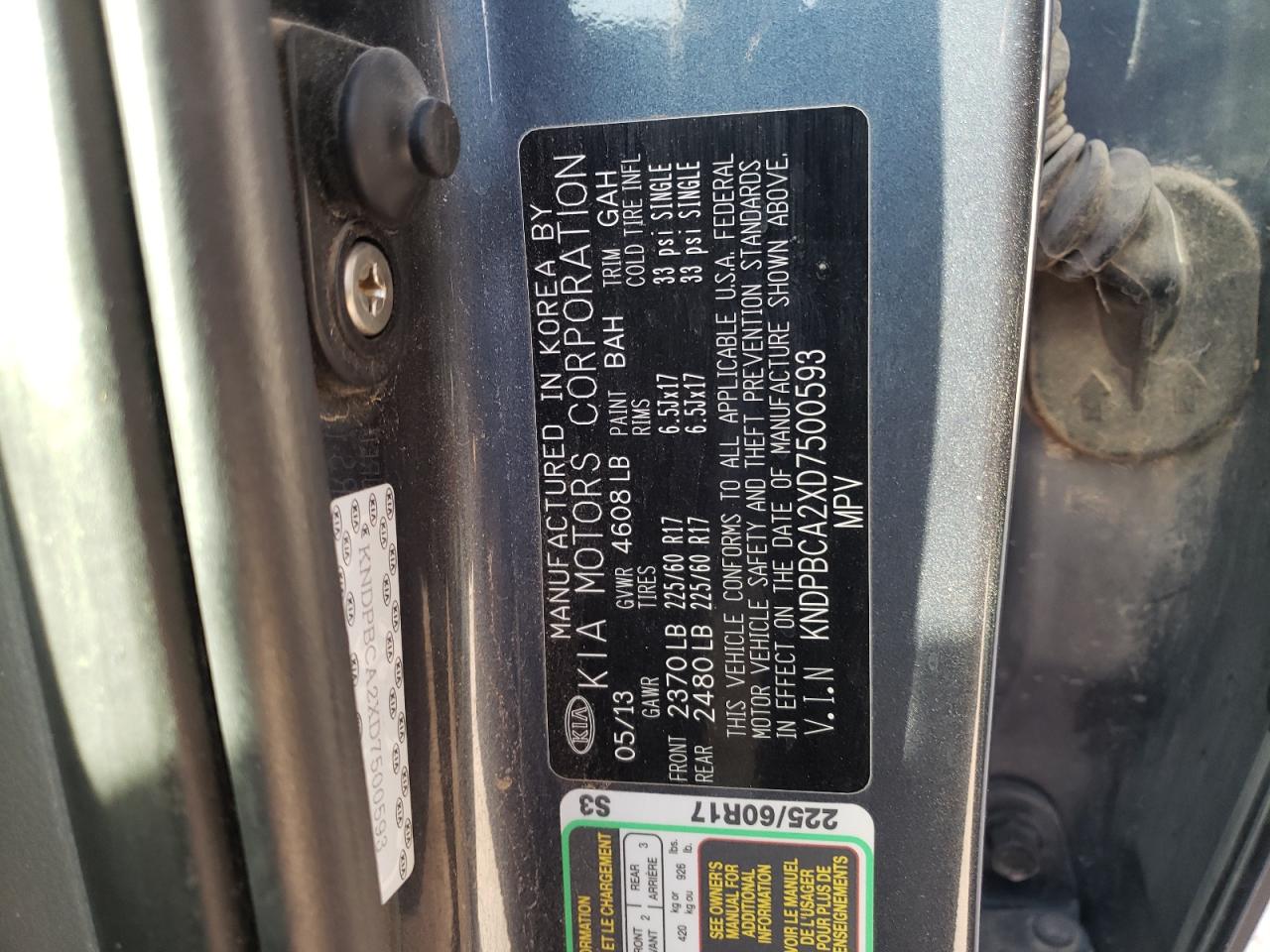 Photo 10 from auction – 2013 KIA SPORTAGE L with VIN KNDPBCA2XD7500593