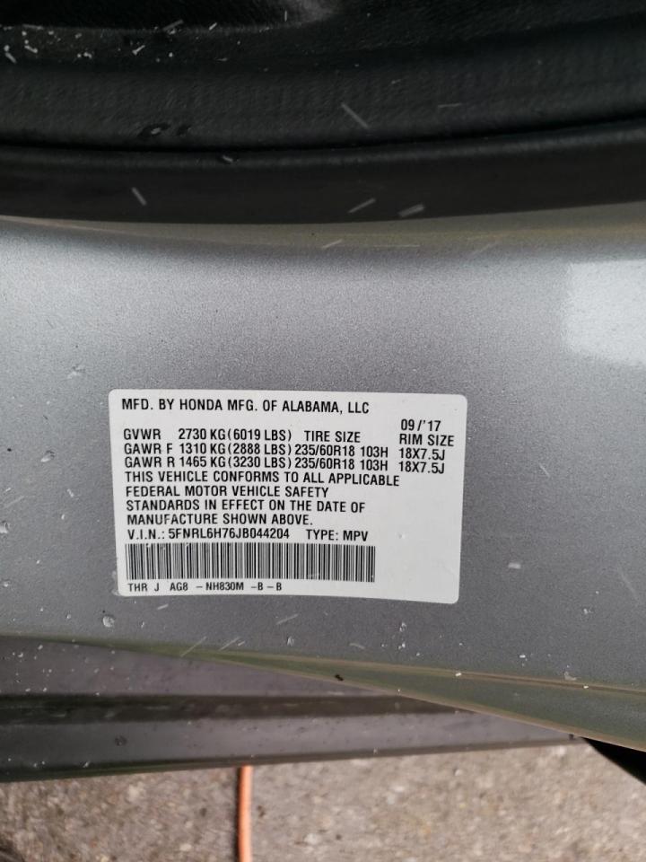 Photo 10 from auction – 2018 HONDA ODYSSEY EX with VIN 5FNRL6H76JB044204