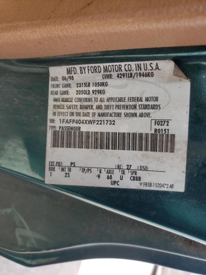 Photo 10 from auction – 1998 FORD MUSTANG with VIN 1FAFP404XWF221732