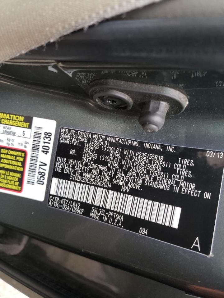 Photo 10 from auction – 2013 TOYOTA SIENNA XLE with VIN 5TDDK3DC2DS062004