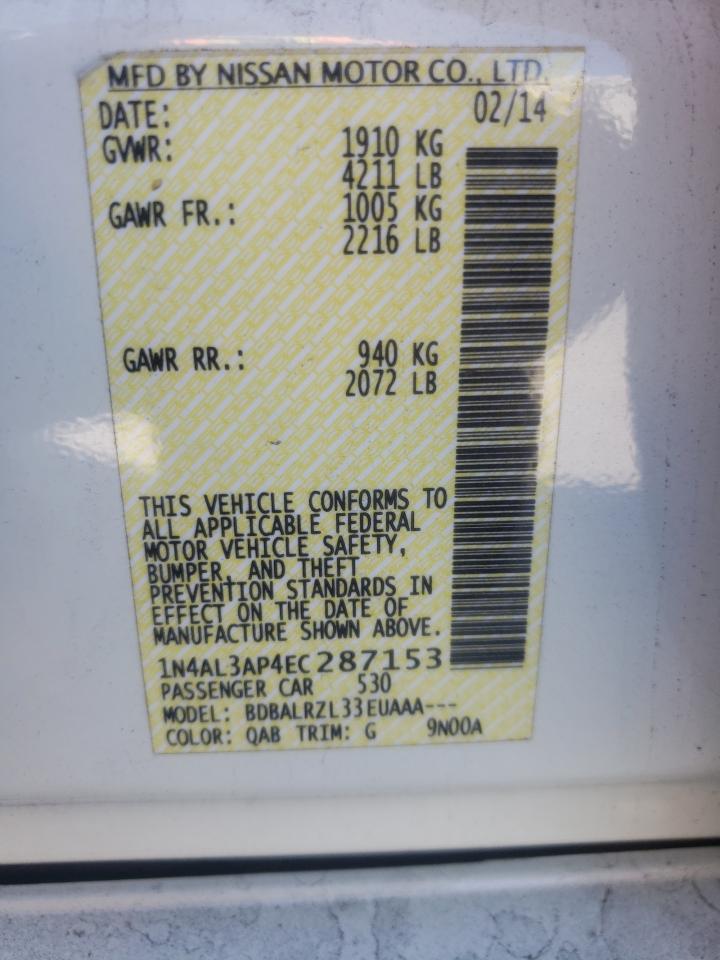 Photo 10 from auction – 2014 NISSAN ALTIMA 2.5 with VIN 1N4AL3AP4EC287153