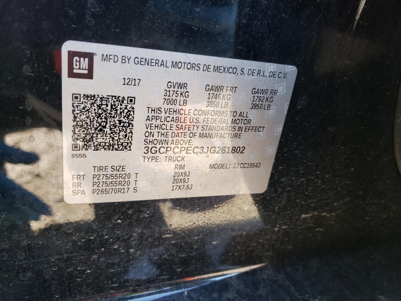 Photo 10 from auction – 2018 CHEVROLET SILVERADO with VIN 3GCPCPEC3JG261802
