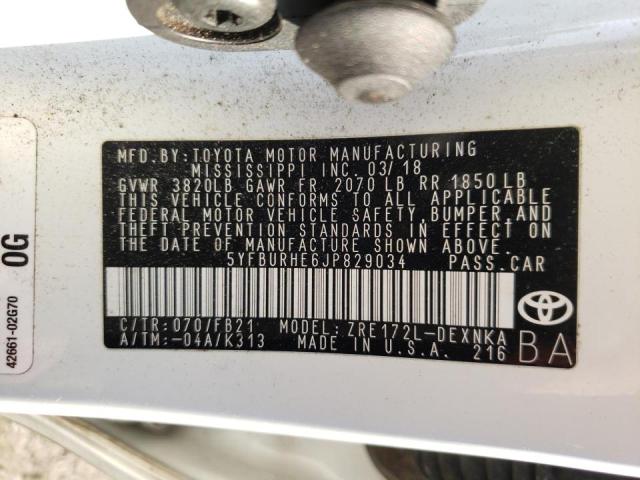 Photo 8 from auction – 2018 TOYOTA COROLLA L with VIN 5YFBURHE6JP829034
