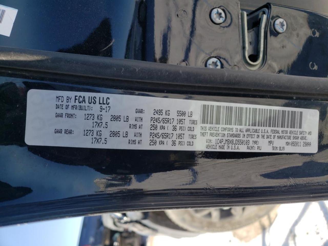 Photo 10 from auction – 2018 JEEP CHEROKEE T with VIN 1C4PJMBX8JD550103
