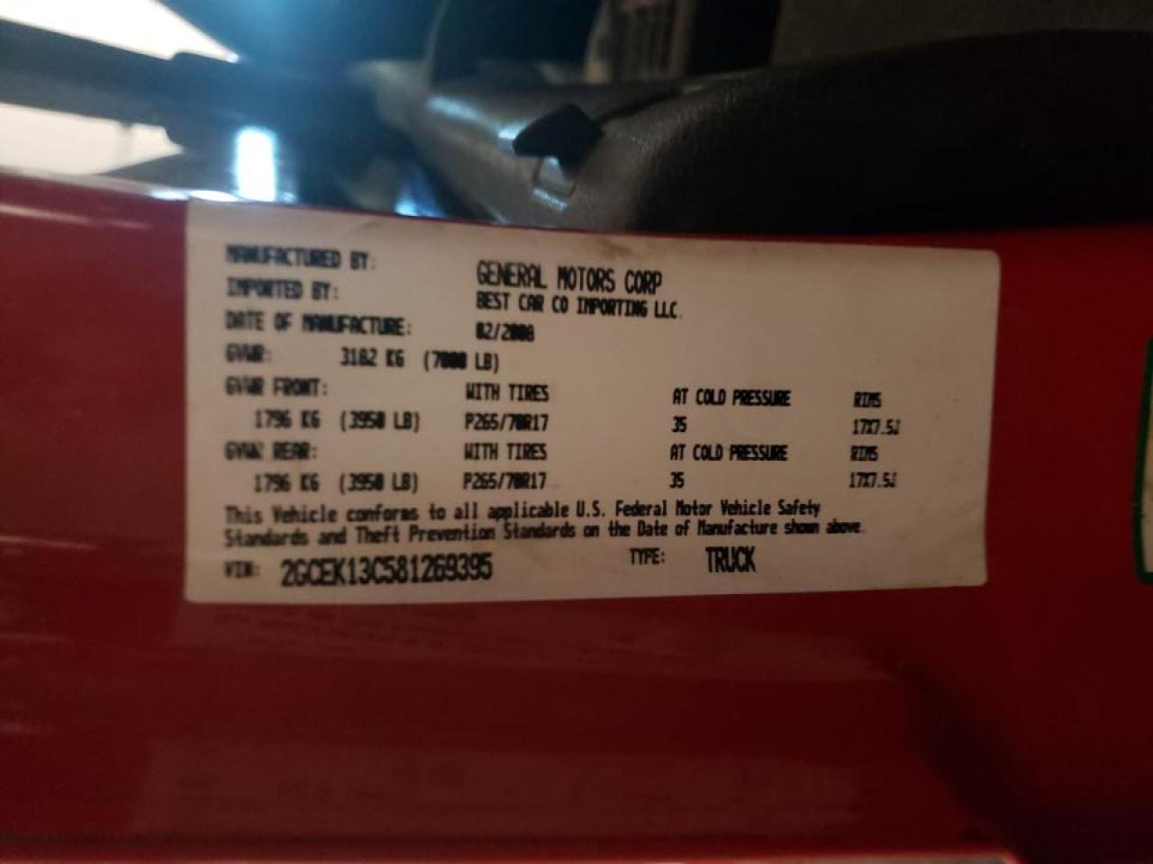 Photo 10 from auction – 2008 CHEVROLET SILVERADO with VIN 2GCEK13C581269395