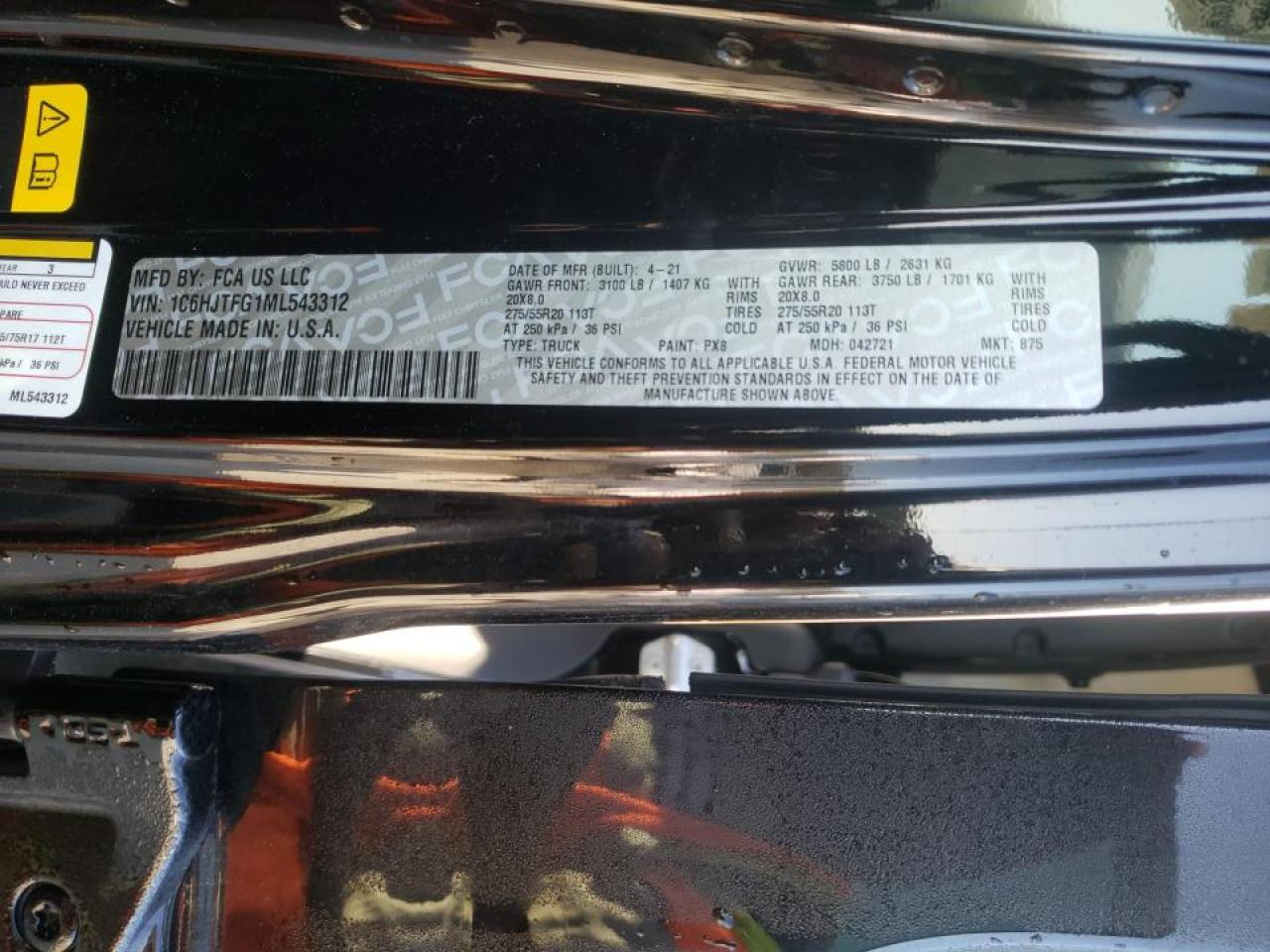 Photo 10 from auction – 2021 JEEP GLADIATOR with VIN 1C6HJTFG1ML543312