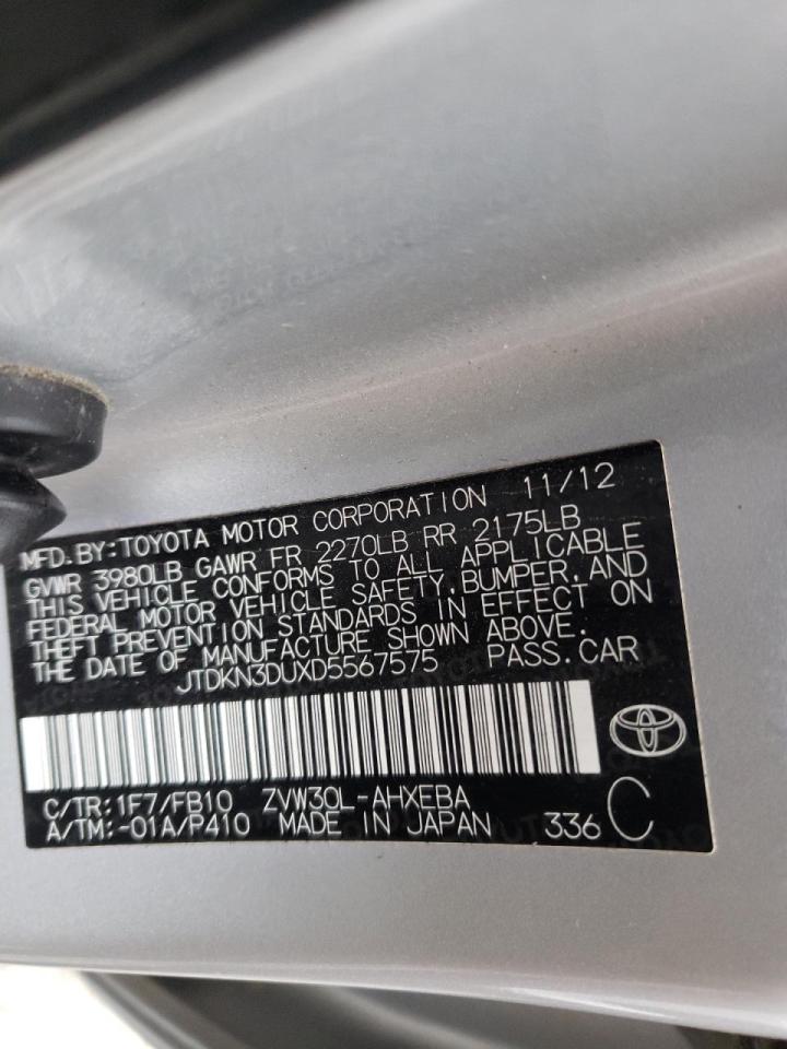 Photo 10 from auction – 2013 TOYOTA PRIUS with VIN JTDKN3DUXD5567575