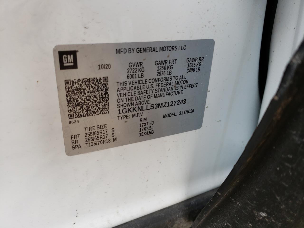 Photo 10 from auction – 2021 GMC ACADIA AT4 with VIN 1GKKNLLS3MZ127243