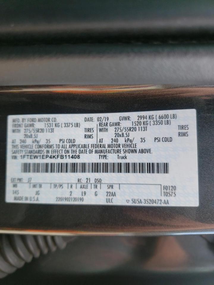 Photo 10 from auction – 2019 FORD F150 SUPER with VIN 1FTEW1EP4KFB11408