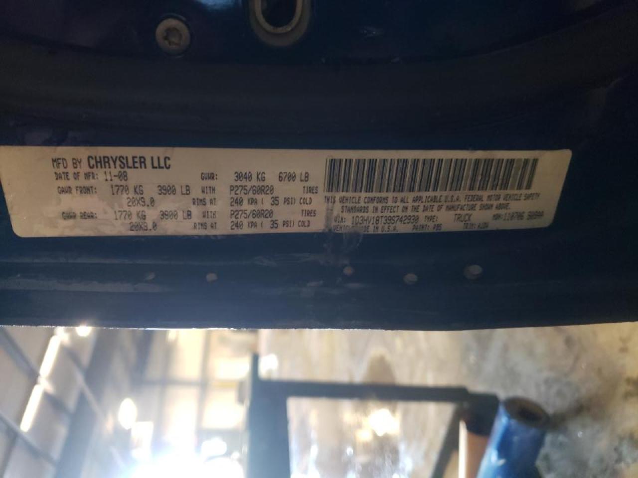 Photo 10 from auction – 2009 DODGE RAM 1500 with VIN 1D3HV18T39S742930