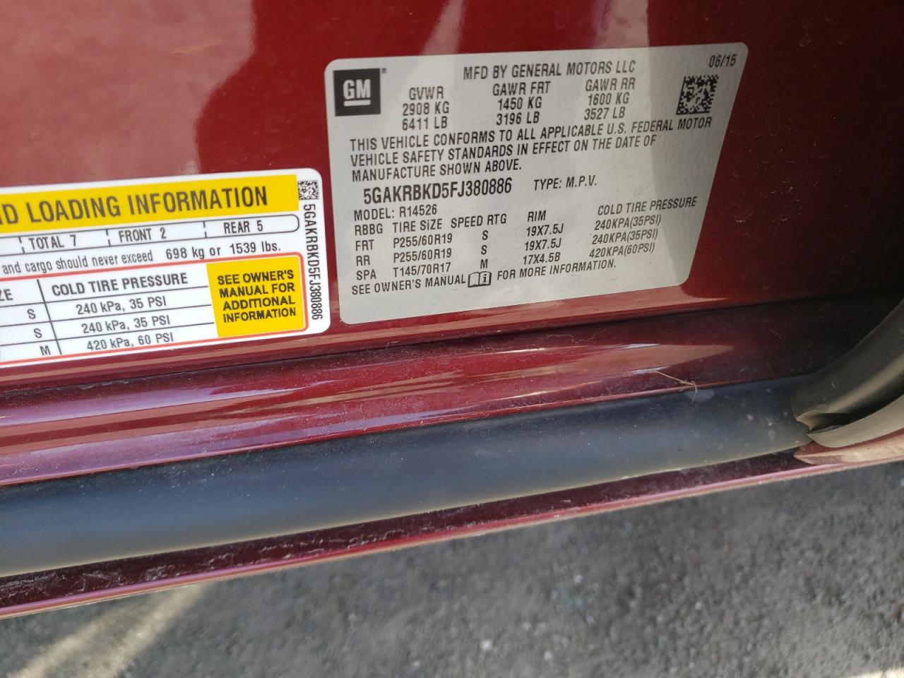 Photo 10 from auction – 2015 BUICK ENCLAVE with VIN 5GAKRBKD5FJ380886