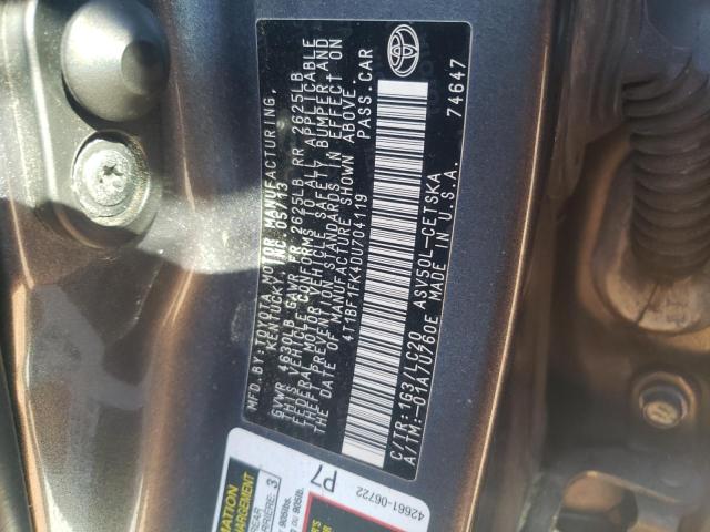 Photo 10 from auction – 2013 TOYOTA CAMRY L with VIN 4T1BF1FK4DU704119
