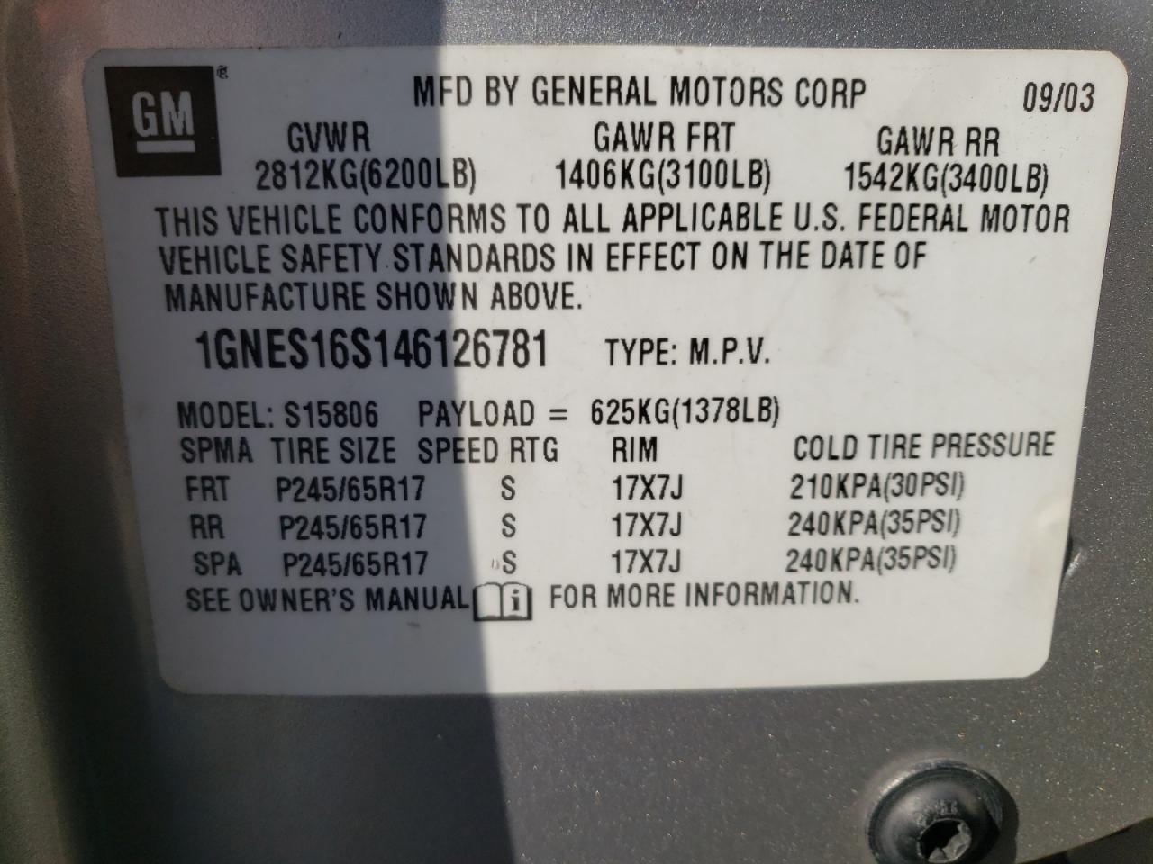 Photo 10 from auction – 2004 CHEVROLET TRAILBLAZE with VIN 1GNES16S146126781