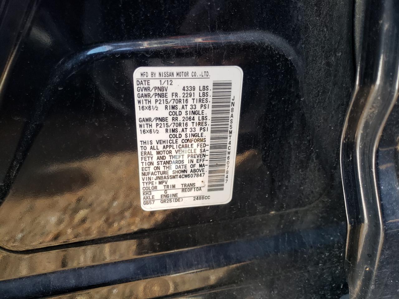 Photo 10 from auction – 2012 NISSAN ROGUE S with VIN JN8AS5MT4CW607847