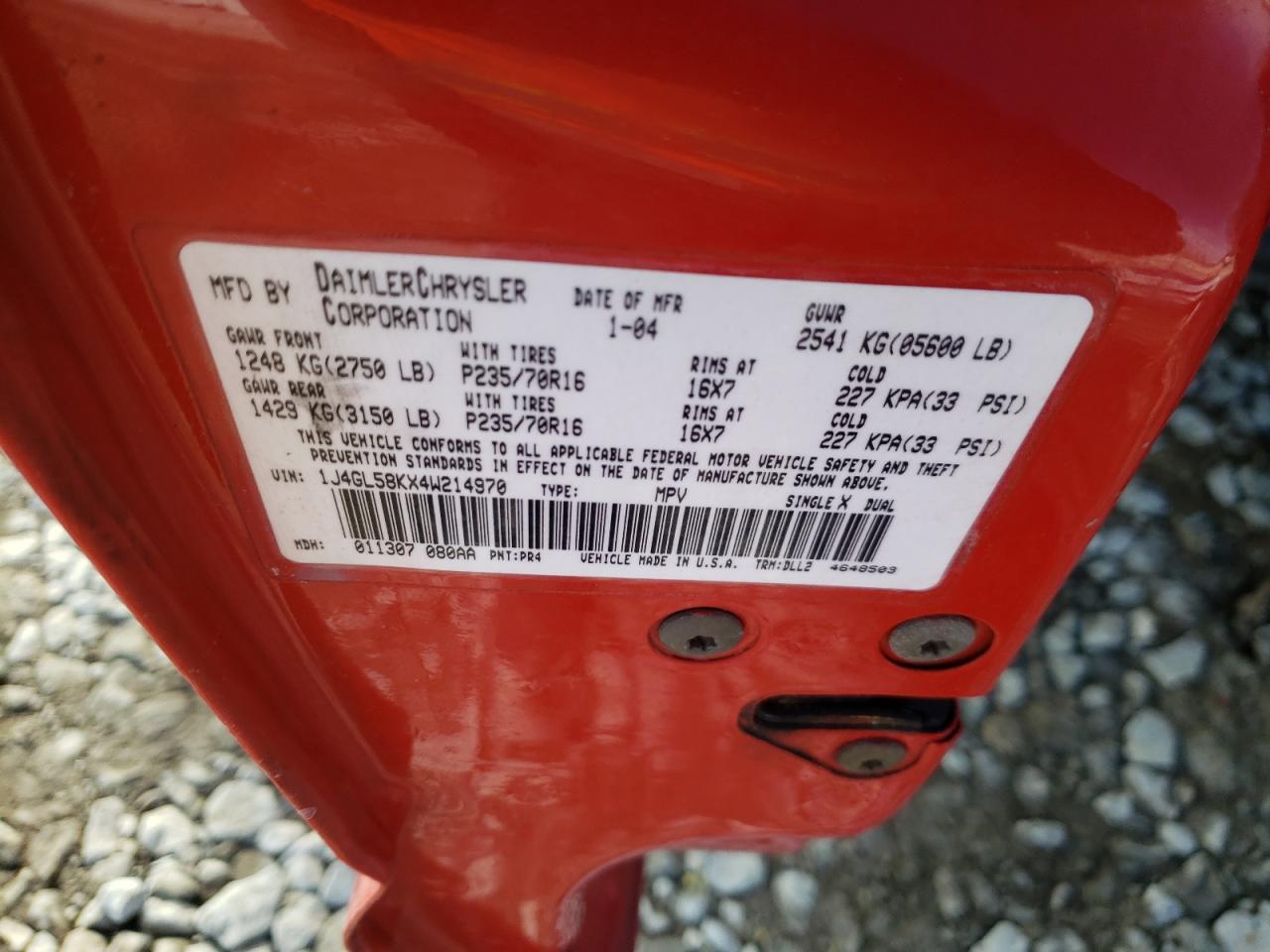 Photo 10 from auction – 2004 JEEP LIBERTY LI with VIN 1J4GL58KX4W214970