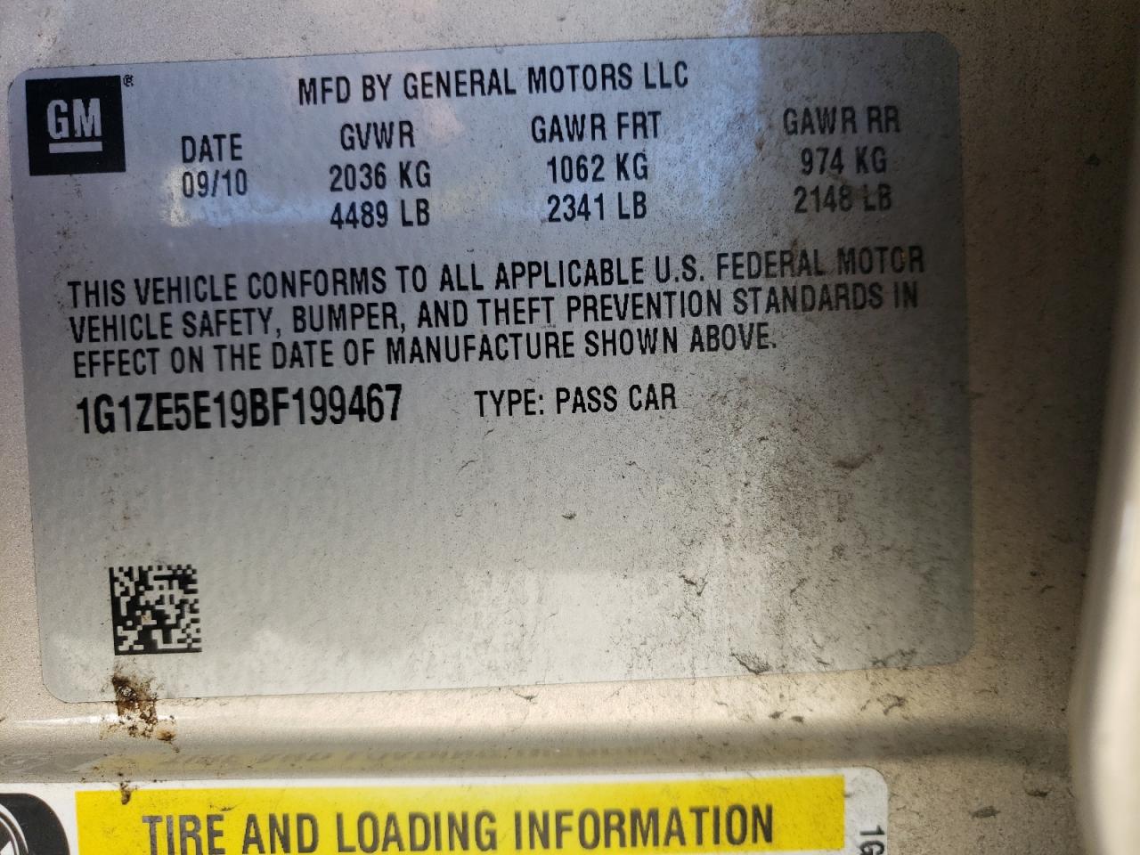 Photo 10 from auction – 2011 CHEVROLET MALIBU LTZ with VIN 1G1ZE5E19BF199467