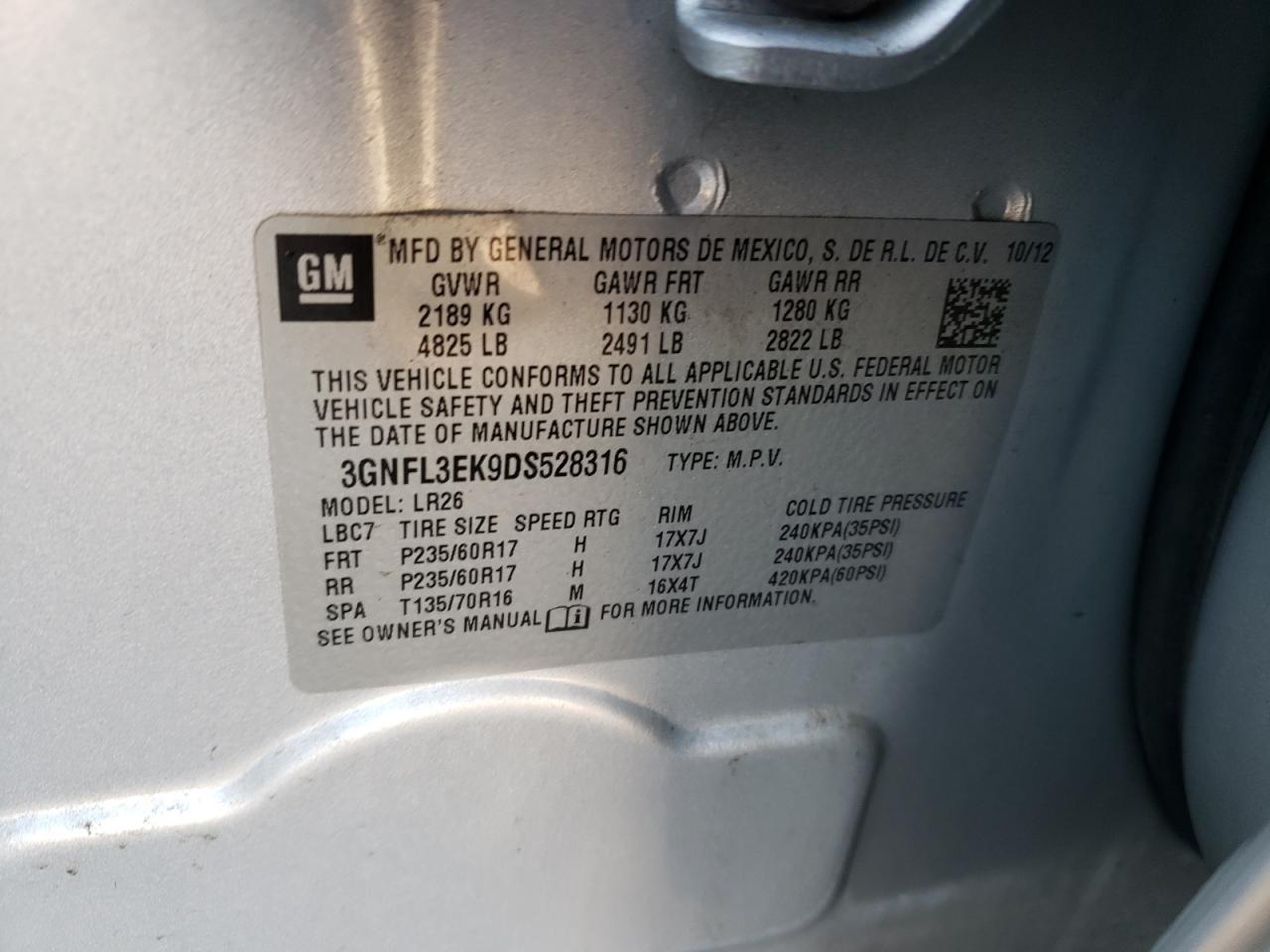 Photo 10 from auction – 2013 CHEVROLET CAPTIVA LT with VIN 3GNFL3EK9DS528316