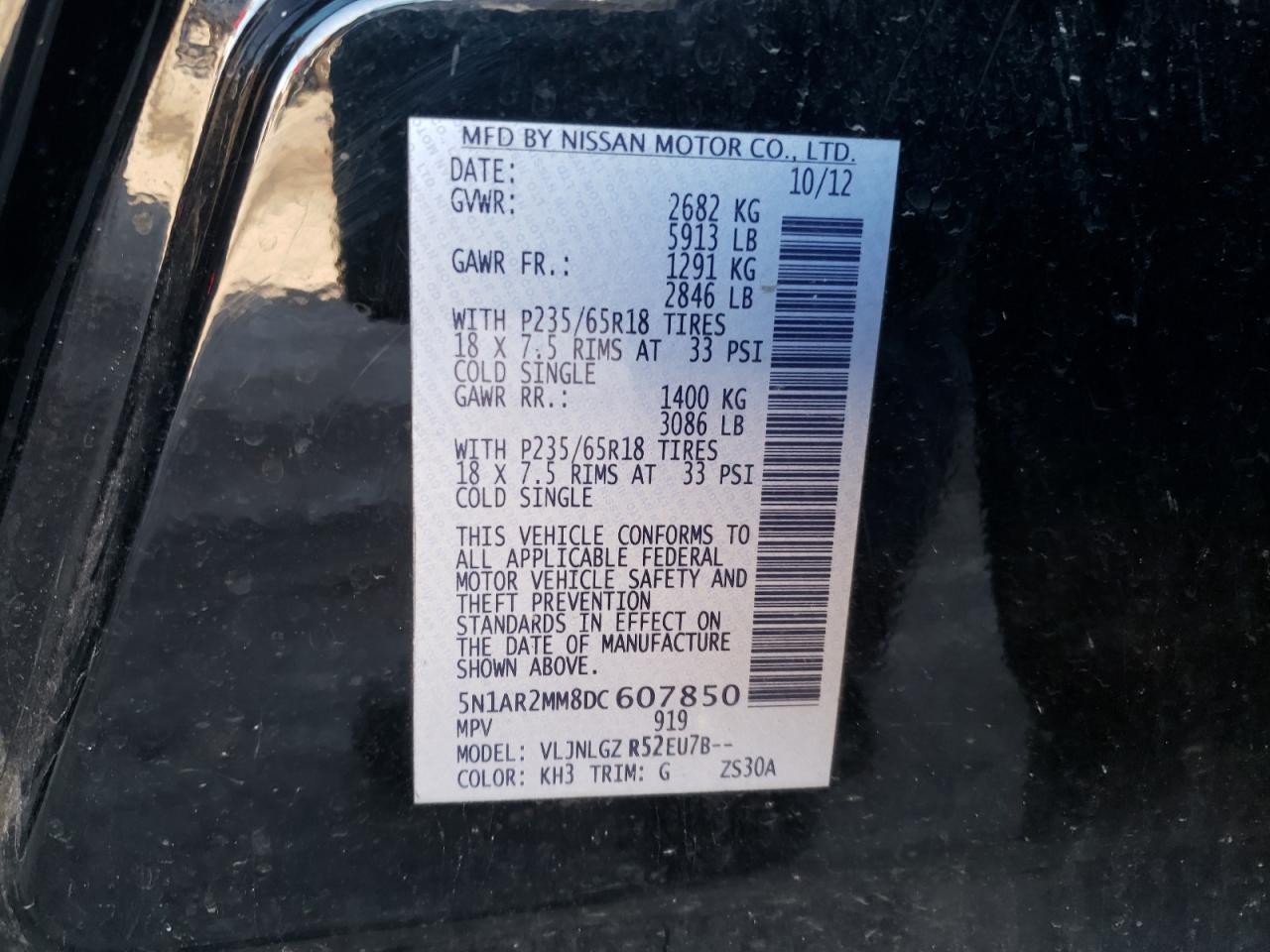 Photo 10 from auction – 2013 NISSAN PATHFINDER with VIN 5N1AR2MM8DC607850