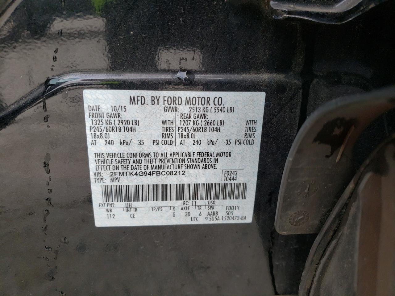 Photo 10 from auction – 2015 FORD EDGE SE with VIN 2FMTK4G94FBC08212