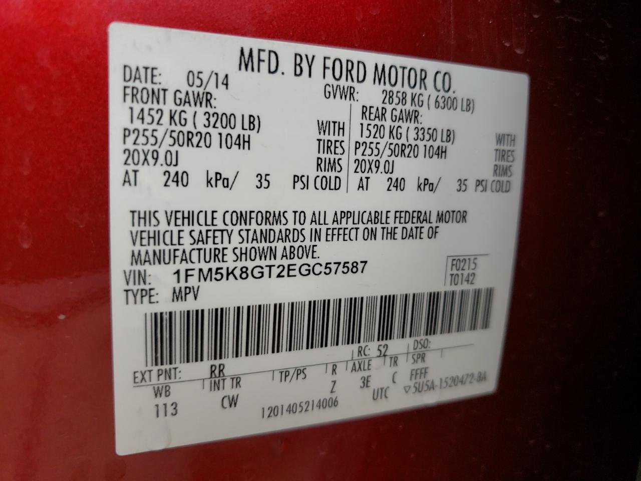 Photo 10 from auction – 2014 FORD EXPLORER S with VIN 1FM5K8GT2EGC57587