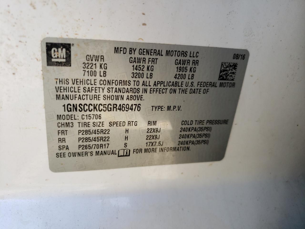 Photo 10 from auction – 2016 CHEVROLET TAHOE C150 with VIN 1GNSCCKC5GR469476
