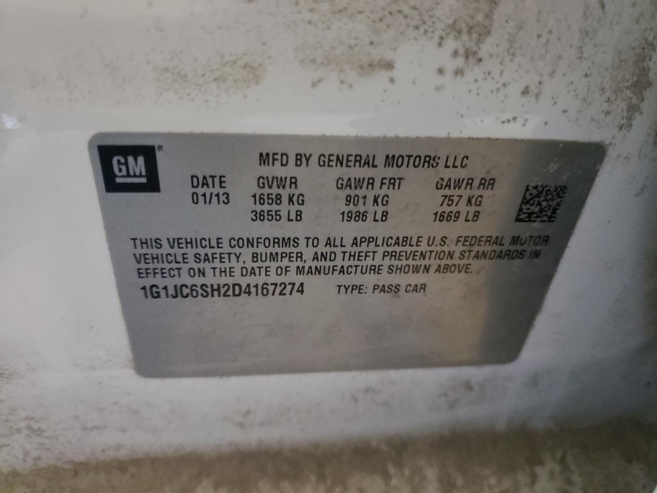 Photo 10 from auction – 2013 CHEVROLET SONIC LT with VIN 1G1JC6SH2D4167274