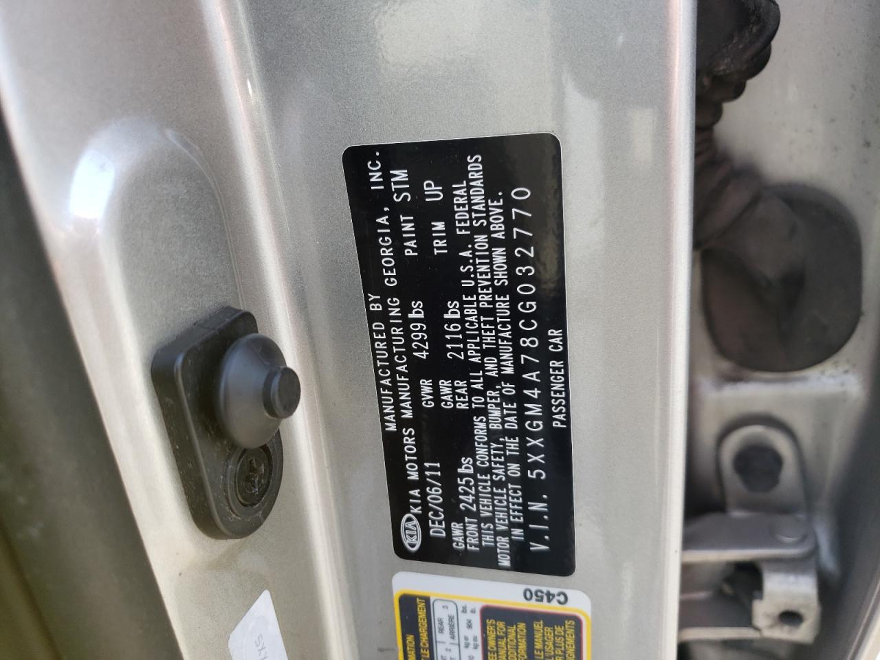 Photo 10 from auction – 2012 KIA OPTIMA LX with VIN 5XXGM4A78CG032770