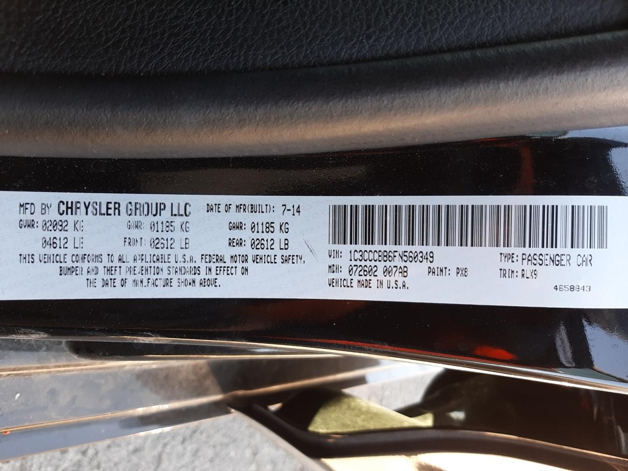 Photo 10 from auction – 2015 CHRYSLER 200 S with VIN 1C3CCCBB6FN560349