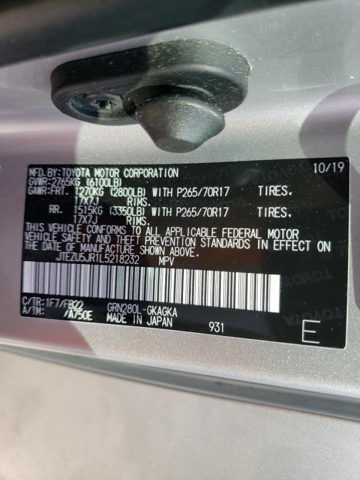 Photo 10 from auction – 2020 TOYOTA 4RUNNER SR with VIN JTEZU5JR1L5218232