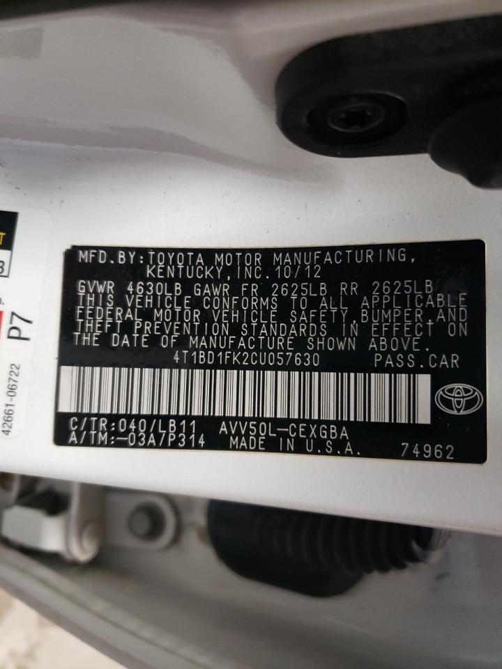 Photo 10 from auction – 2012 TOYOTA CAMRY HYBR with VIN 4T1BD1FK2CU057630
