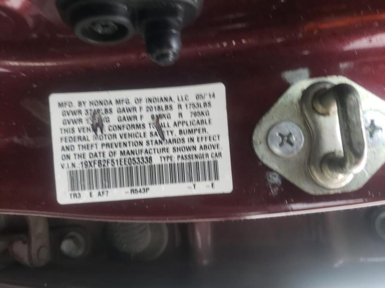 Photo 10 from auction – 2014 HONDA CIVIC LX with VIN 19XFB2F51EE053338