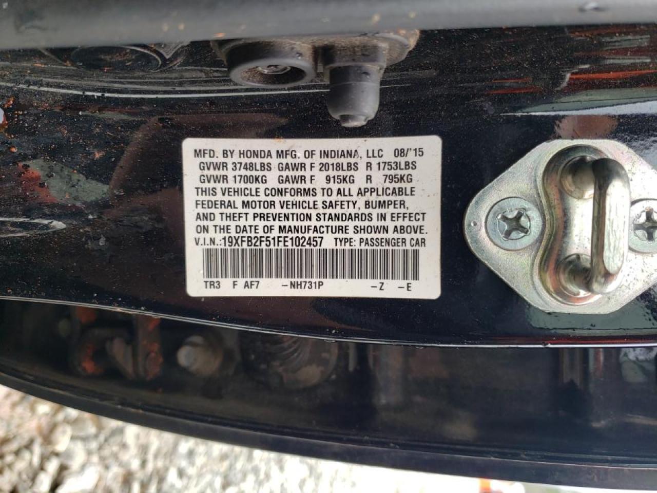 Photo 10 from auction – 2015 HONDA CIVIC LX with VIN 19XFB2F51FE102457