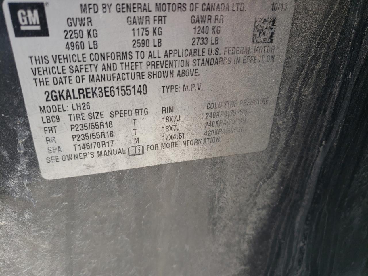 Photo 10 from auction – 2014 GMC TERRAIN SL with VIN 2GKALREK3E6155140