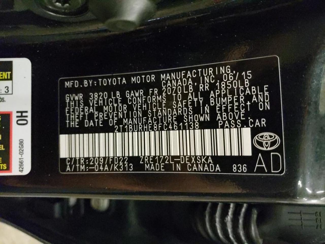 Photo 10 from auction – 2015 TOYOTA COROLLA L with VIN 2T1BURHE8FC461138