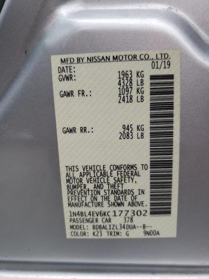 Photo 10 from auction – 2019 NISSAN ALTIMA SL with VIN 1N4BL4EV6KC177302