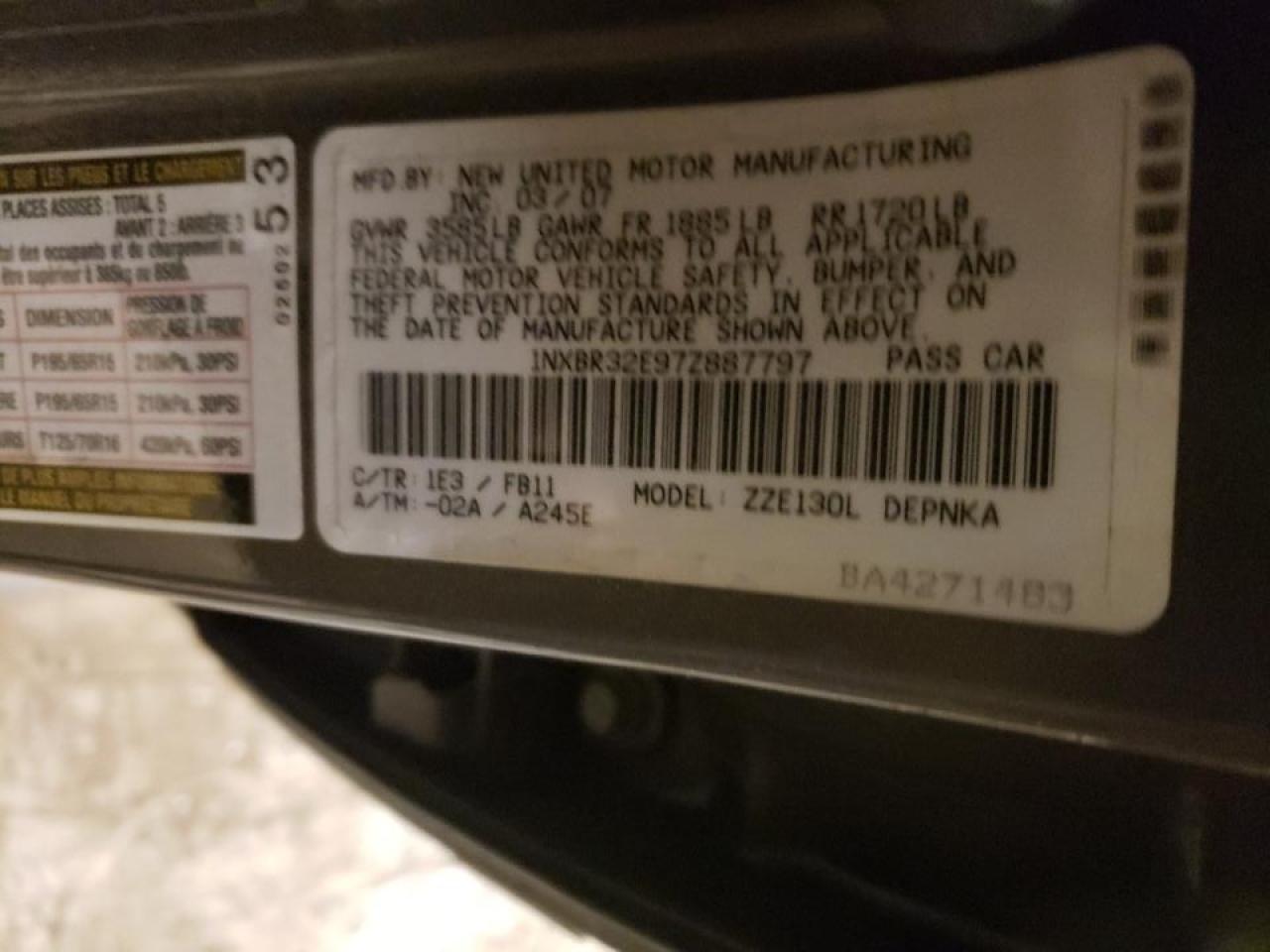Photo 10 from auction – 2007 TOYOTA COROLLA CE with VIN 1NXBR32E97Z887797