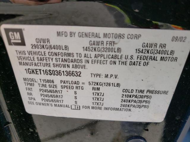 Photo 10 from auction – 2003 GMC ENVOY XL with VIN 1GKET16S036136632