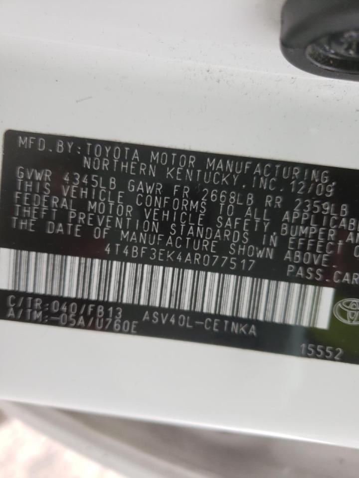 Photo 10 from auction – 2010 TOYOTA CAMRY BASE with VIN 4T4BF3EK4AR077517