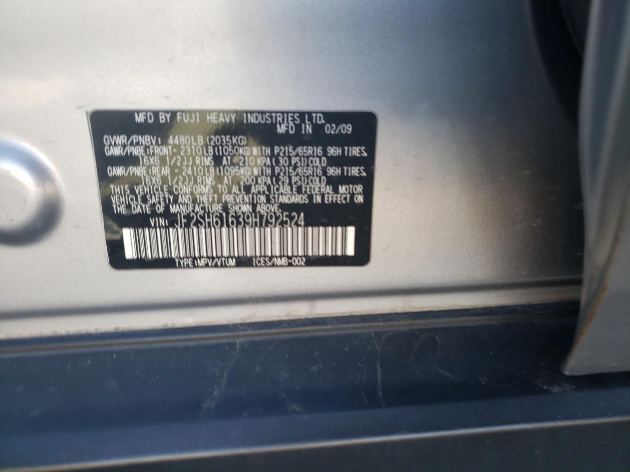 Photo 10 from auction – 2009 SUBARU FORESTER 2 with VIN JF2SH61639H792524