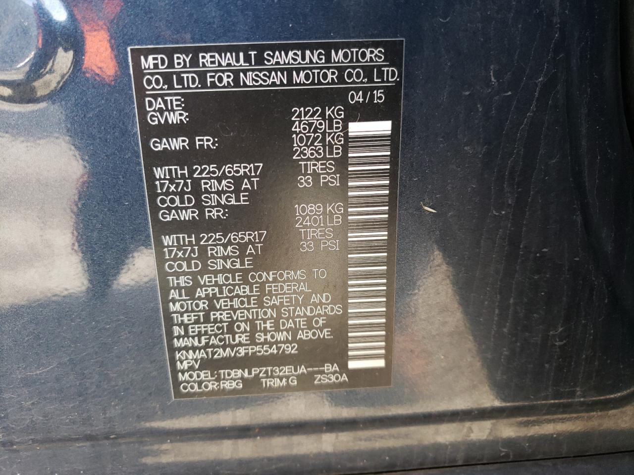 Photo 10 from auction – 2015 NISSAN ROGUE S with VIN KNMAT2MV3FP554792